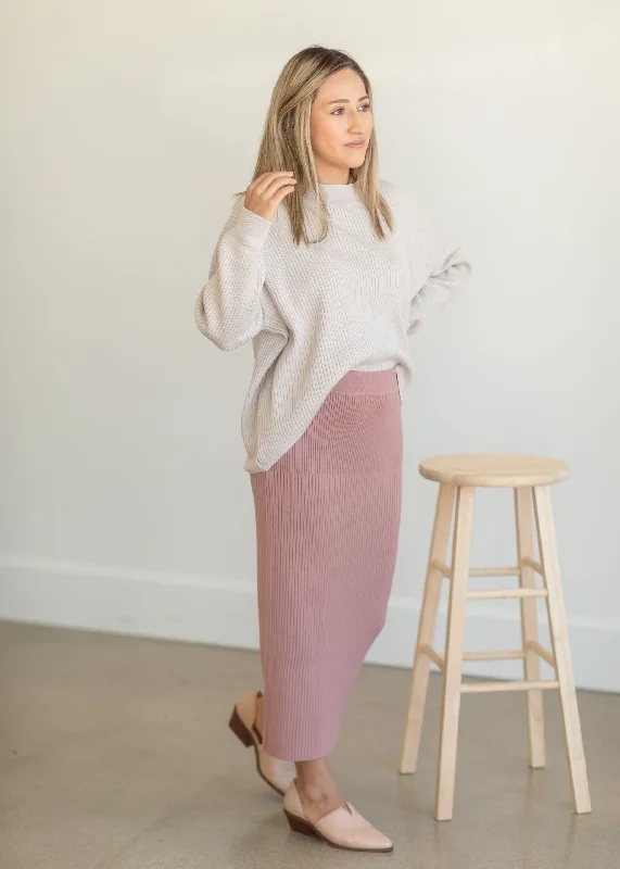 Dusty Rose Ribbed Sweater Midi Skirt - FINAL SALE Lace Blend Ribbed Blend Corduroy Blend