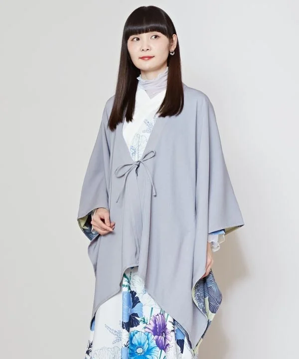 KASHU - Cape Like Haori Cardigan Spandex Blend Rayon Blend Denim Blend