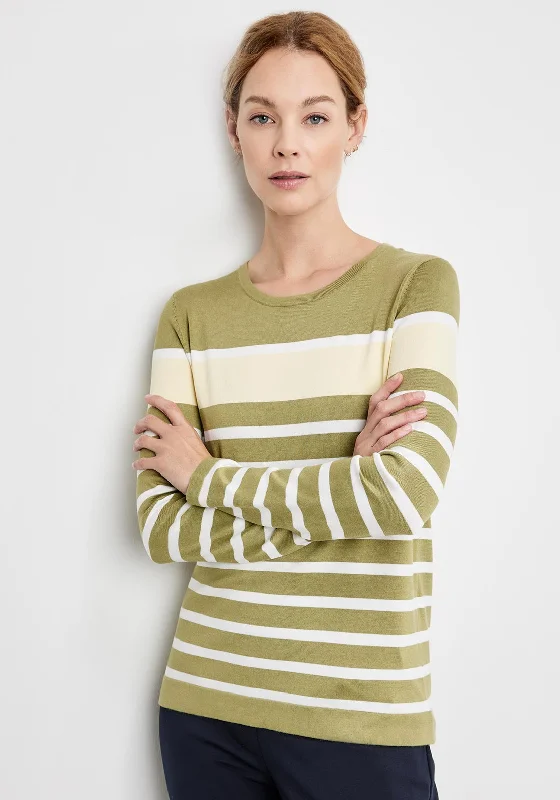 Gerry Weber Block Striped Fine Jumper, Green Multi Machine Wash Dry Clean Hand Wash