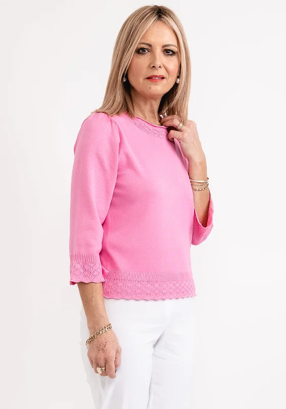 Micha Embroidered Trim Sweater, Pink Long Sweater Short Sweater Cropped Sweater