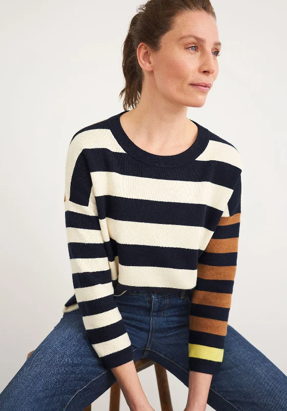 White Stuff Isabel Striped Jumper, Navy Multi Zippered Front Buttoned Front Snap Front