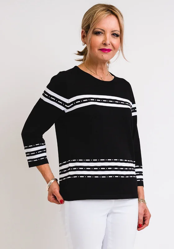 Leon Collection Stitch & Stripe Print Jumper, Black Bright Pastel Dark