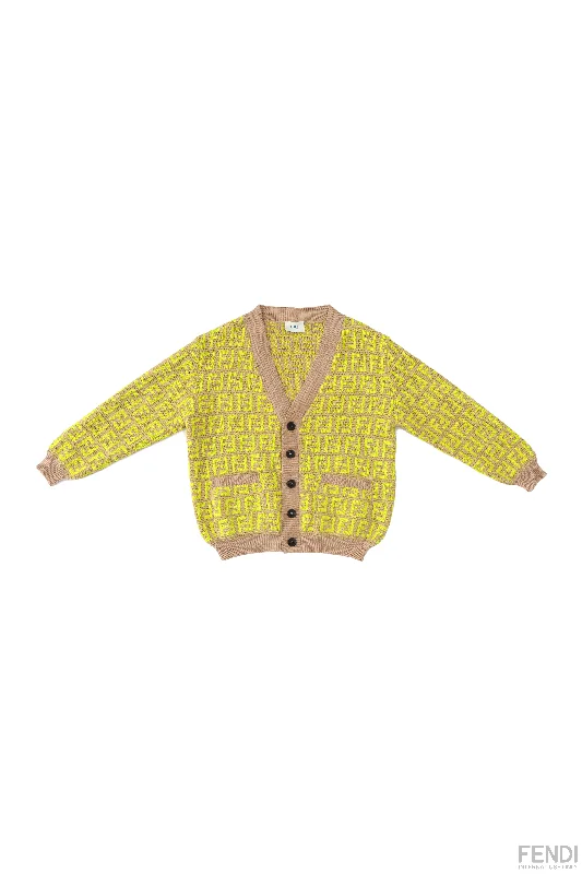 F Beige Allover Neon Logo Cardigan Glossy Satin Silk