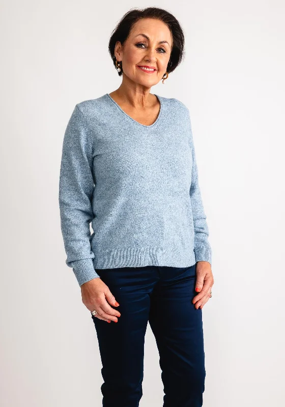 Olsen V Neck Knit Jumper, Blue Terry Terry Cloth Terry Knit