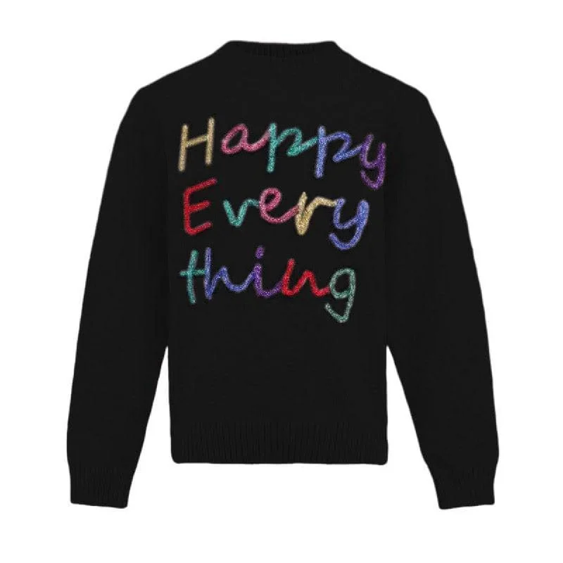 Women's Happy Everything Tinsel Sweater- Black Thin Thick Dense