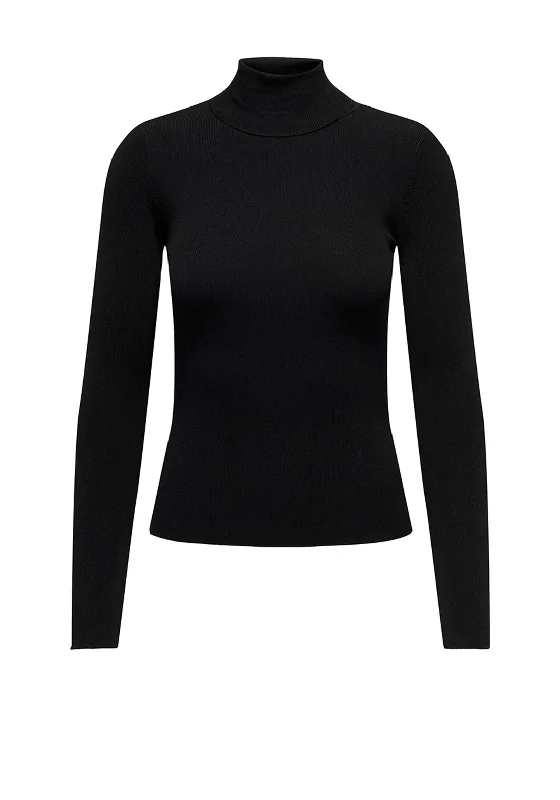 JDY Cirkeline Roll Neck Sweater, Black Chenille Blend Fleece Blend Nylon Blend