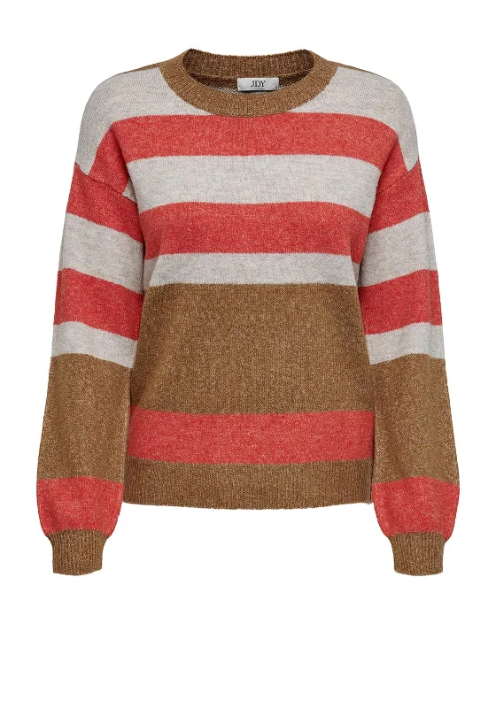 JDY Barbara Stripe Printed Knit Sweater, Toasted Coconut Cashmere Blend Cotton Blend Poly Blend