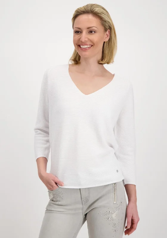 Monari Ribbed V Neck Light Jumper, White Lightweight Heavyweight Midweight