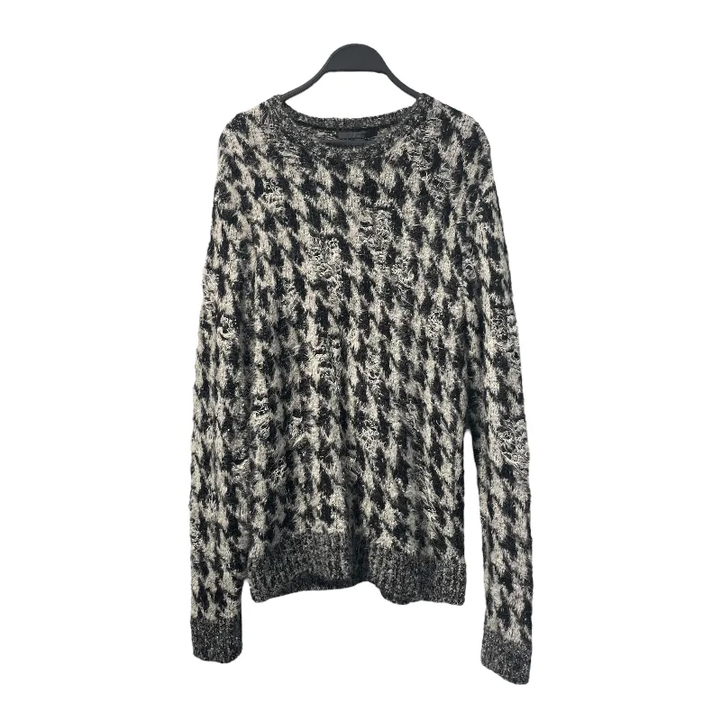 JOHN VARVATOS/Sweater/XS/All Over Print/Wool/MLT/WHITE,BLACK & GREY SWEATER Real Fur Shearling Chenille