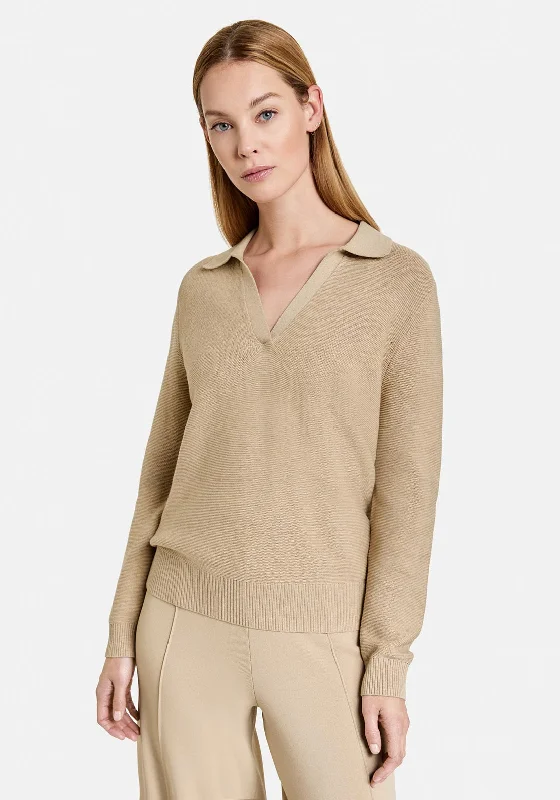 Gerry Weber Purl Knit Jumper, Beige Mesh Sweater Canvas Denim