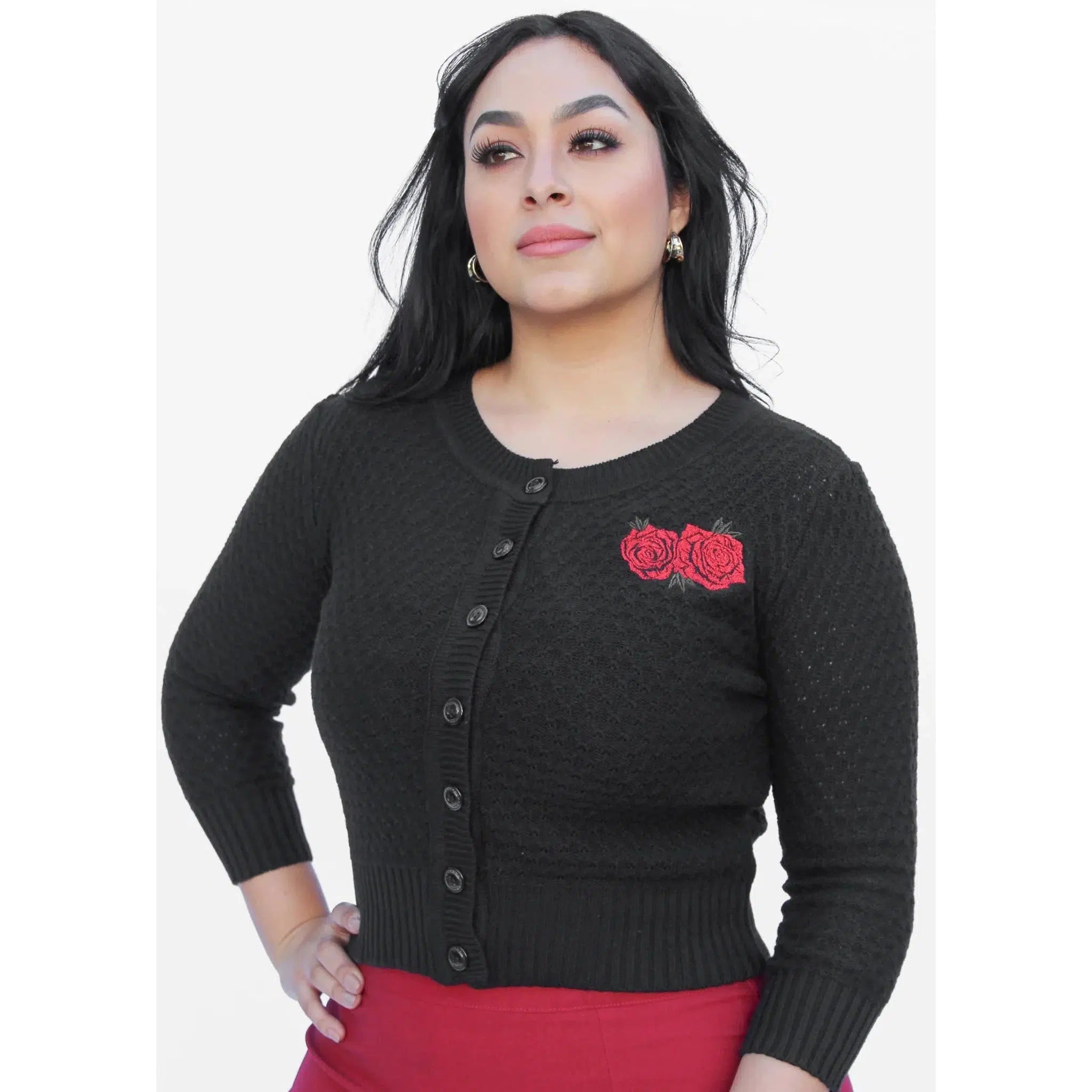 Red Roses Cardigan by Hemet Beaded Cardigan Sequined Faux Fur