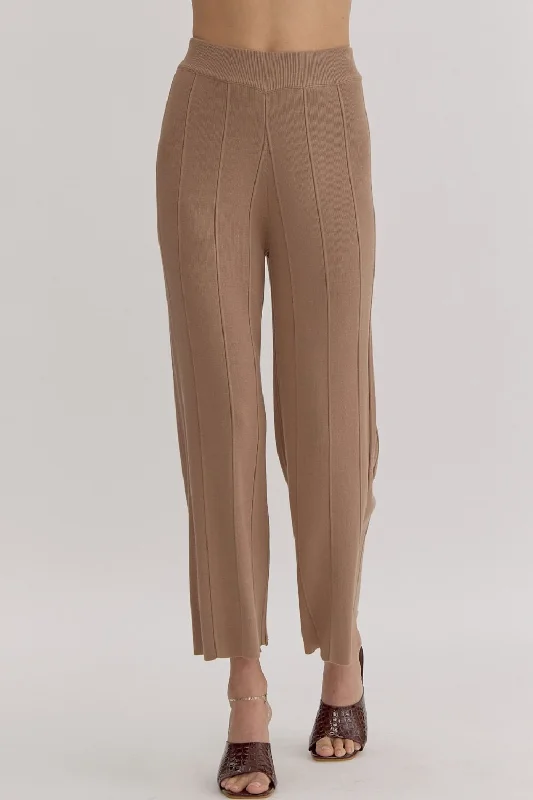 Ribbed High Waisted Wide Leg Pants Denim Trousers,