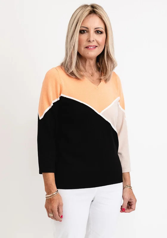 Micha Fine Knit Geometric Sweater, Black Multi Terry Blend Velvet Blend Canvas Blend