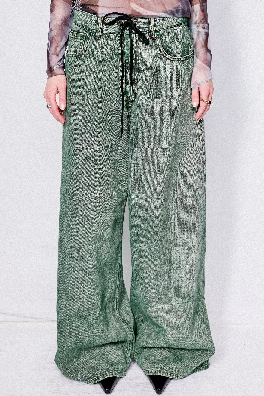 Green Numeric Denim Trouser Trousers Mesh Breathable