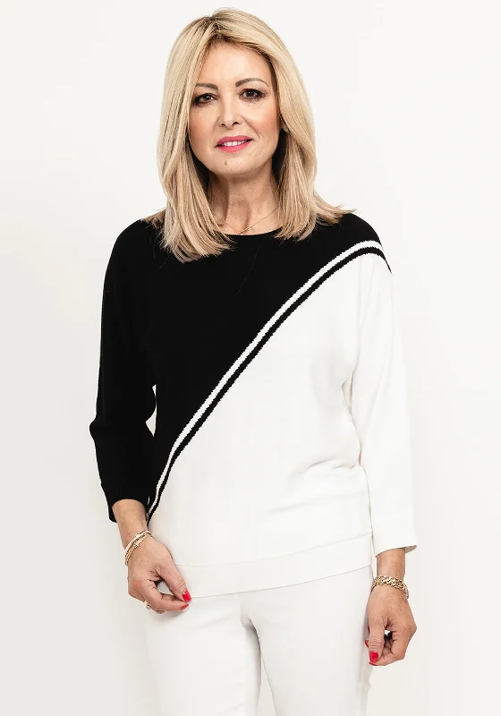 Micha Fine Knit Geometric Sweater, Black & White Embroidered Appliqued Beaded