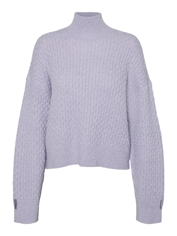 SOMETHINGNEW Maddie Wave Knit Crop Jumper, Purple Heather Velvet Chenille Corduroy