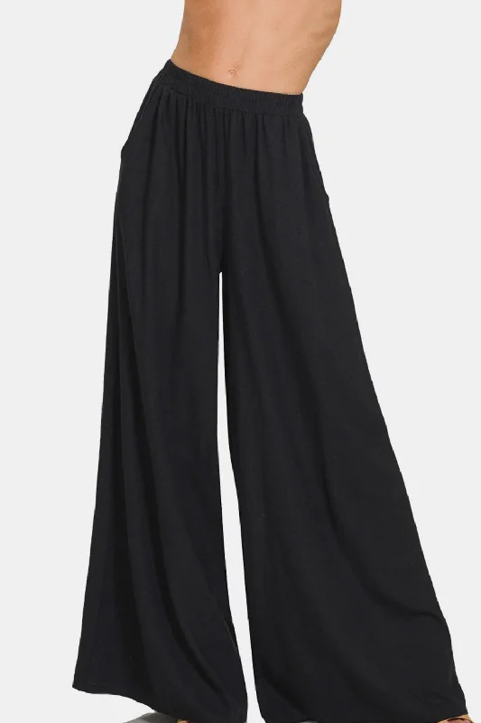 Hazel Blues® |  Zenana Pleated Linen Blend Wide Leg Pants Best Seller Denim,