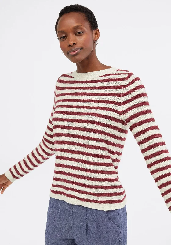 White Stuff Artisan Stripe Jumper, Wine & Cream Spandex Rayon Corduroy