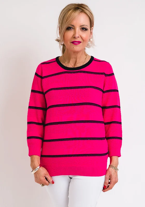 Leon Collection Embossed Stripe Jumper, Deep Pink Herringbone Houndstooth Plaid