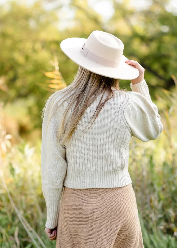 Cream Pleated Shoulder Ribbed Long Sleeve Sweater - FINAL SALE Bright Pastel Dark