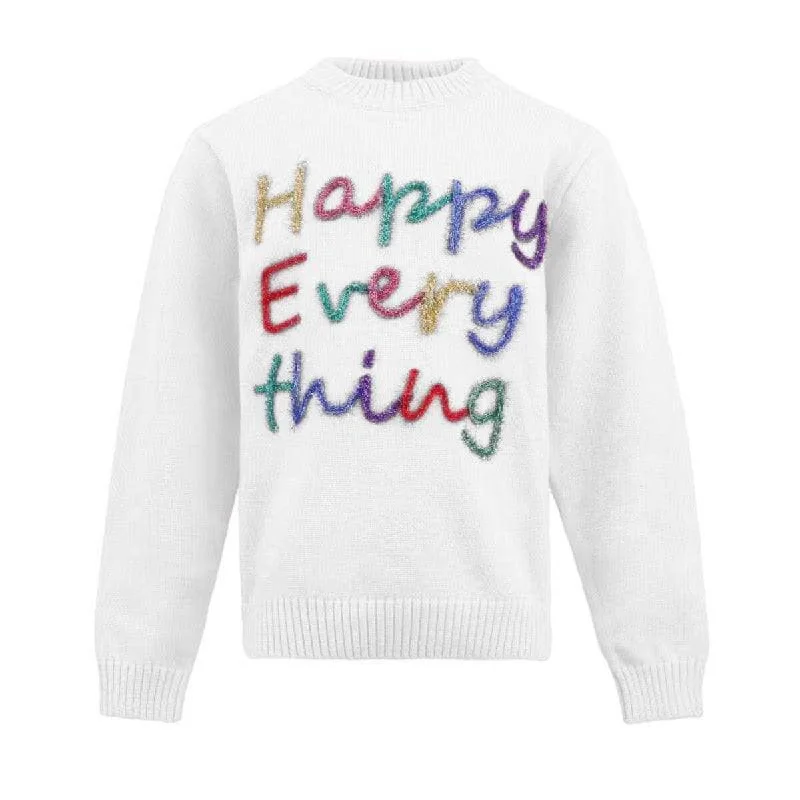 Women's Happy Everything Tinsel Sweater- White Neon Metallic Matte