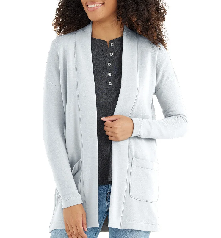 Women's Thermal Fleece Cardigan - Light Grey Stretchy Elastic Breathable