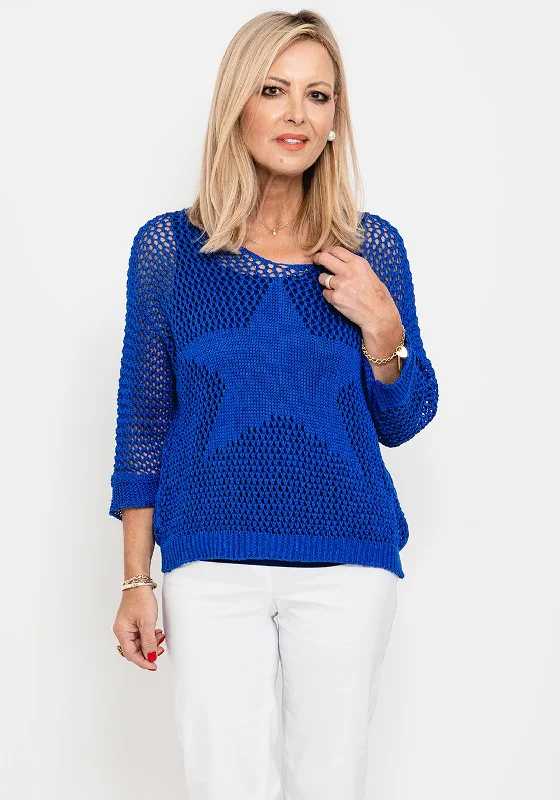 Seventy1 One Size Crochet Star Knit Jumper, Royal Blue Bright Pastel Dark