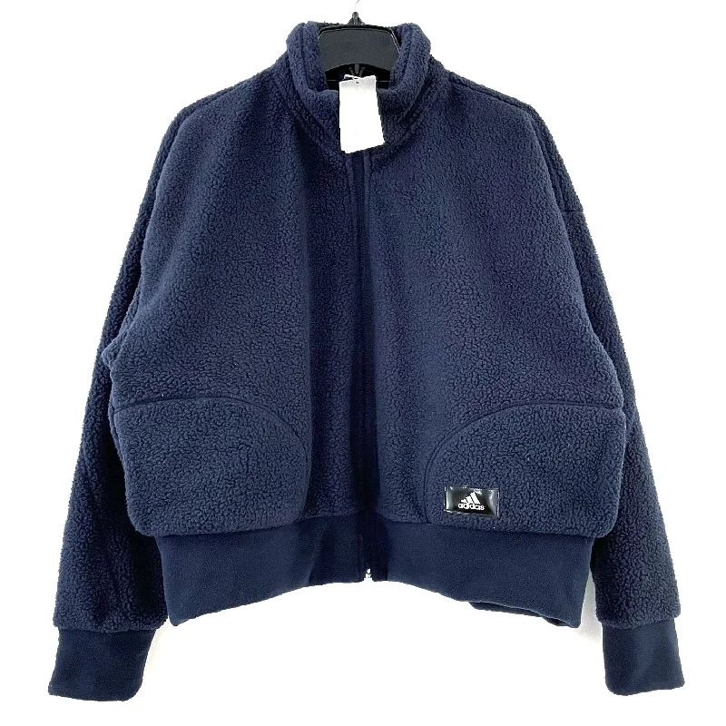 NWT Wmns ADIDAS Navy Blue Plush Sherpa Fleece Sweater Jacket Sz XL MSRP$85 Plaid Sweater Polka Dot Checkered