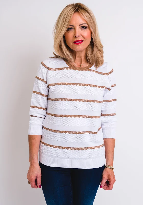 Leon Collection Embossed Stripe Jumper, White & Tan Striped Floral Plaid