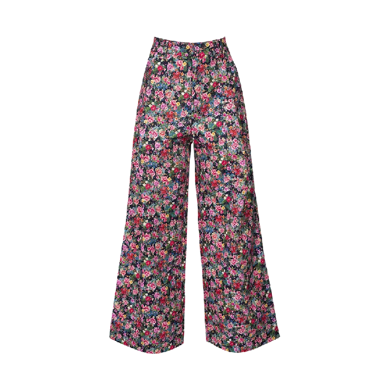 Olympe Floral Trousers Wide Leg Loose Fit Mid Waist