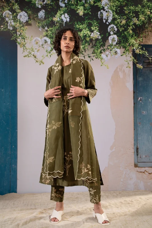 Olive Kurta and Pant Set Clearance High-Waisted,