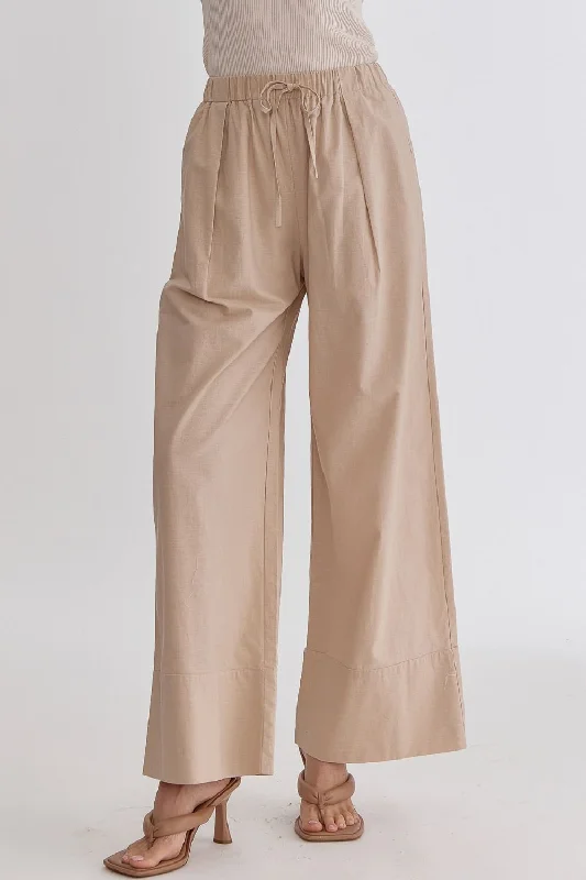 Solid High-Waisted Wide-Leg Linen Pants Limited Edition Crop,