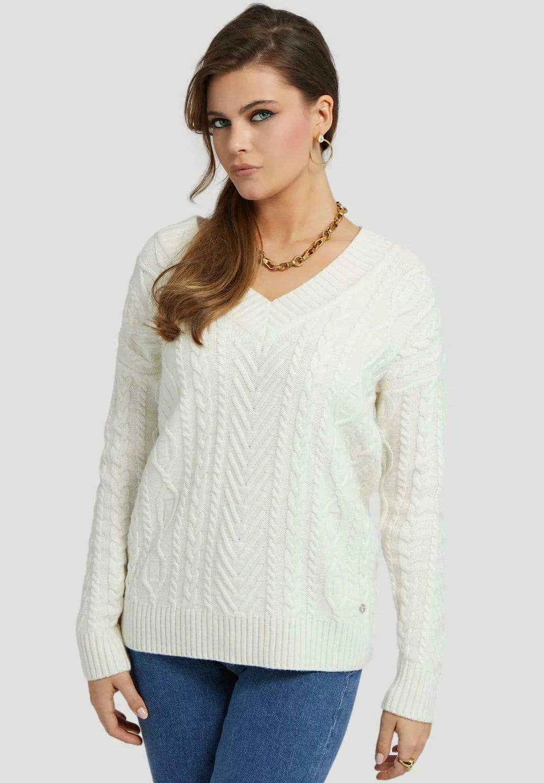 GUESS NANCY VN LS SWEATER Print Jacquard Patchwork