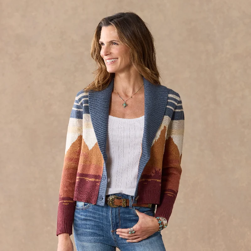 Western Scenic Cardigan Toggled Drawstring Belted