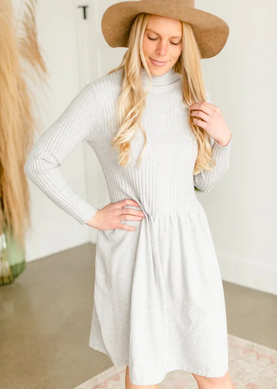 Gray Mockneck Sweater Dress - FINAL SALE Plaid Sweater Polka Dot Checkered