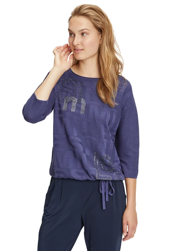 Betty Barclay Ribbed Letter Knit Sweater, Indigo Blue Jersey Fabric Tulle Fabric Batik Fabric