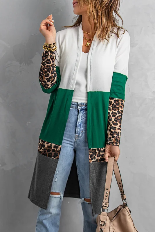 Leopard Color Block Cardigan (S-2XL) Bright Pastel Dark