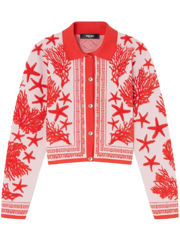 Versace La Vacanza Polo Cardigan Solid Color Striped Floral Print