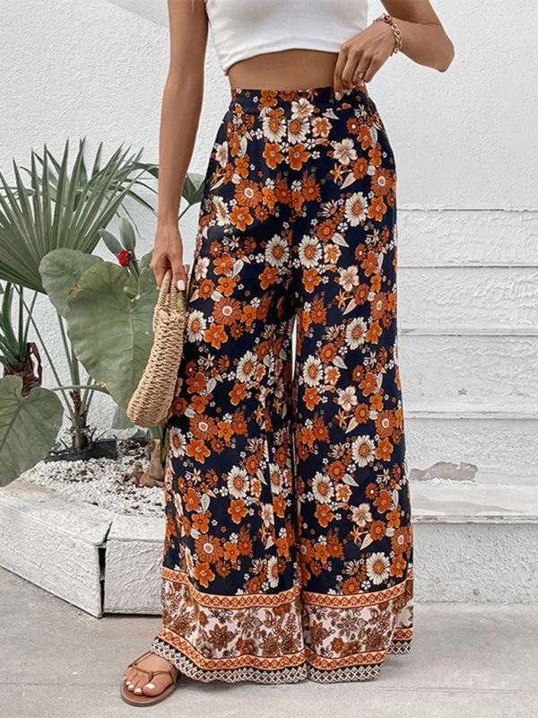 Blue Zone Planet |  floral print wide-leg pants High-Waisted Skinny,