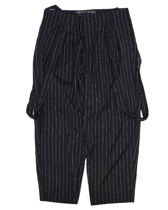 Pinstripe Wool Suspender Trousers Trousers Wedding White