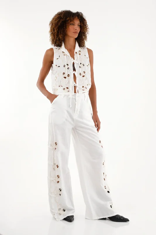 Women's Straight-Leg Pants with Tonal Embroidery Crop Quality,