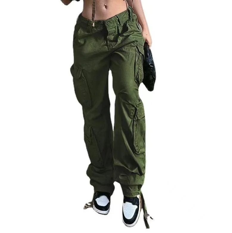 Hip Hop Style Low Waist Multi-Pocket Multi-Pocket Workwear Casual Pants Trousers（CL11680） Trousers Canvas Durable