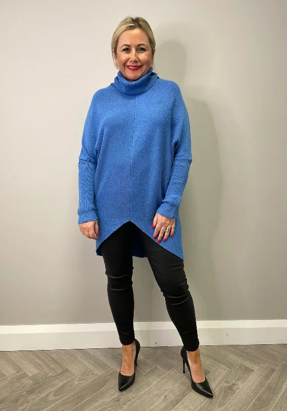 Seventy1 One Size Ribbed Long Jumper, Blue Wool Sweater Cotton Sweater Cashmere Sweater