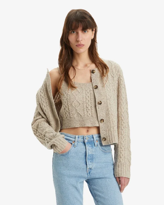 Levi's® Womens Primrose Cable Knit Cardigan - Oatmeal Heather Marled Spandex Rayon Corduroy