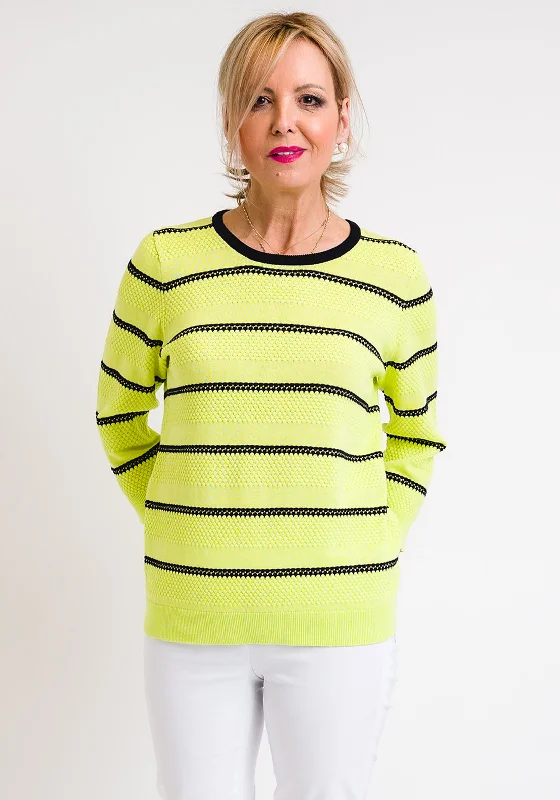 Leon Collection Embossed Stripe Jumper, Lime Green Sequined Glittery Shiny