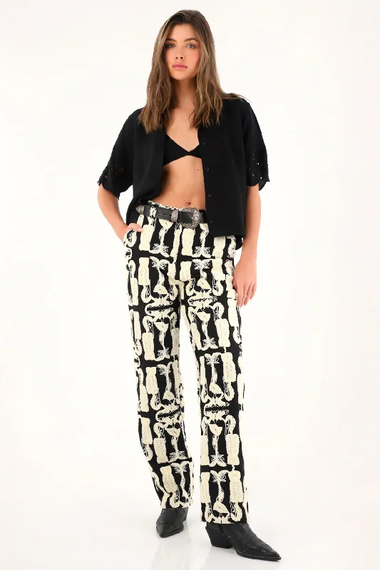 Women's High-Waisted Straight Leg Pants with Plush Embroidered Fabric Limited Edition Stretch,