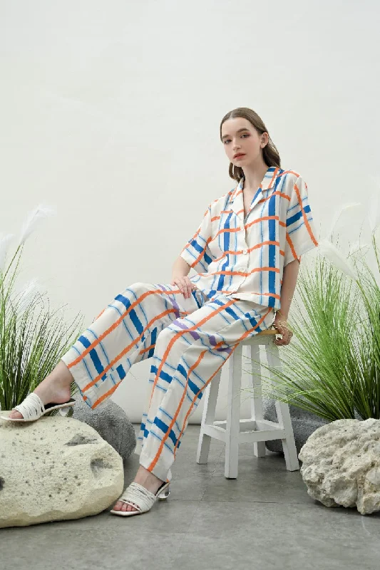 Azzure Basic Pajamas Long Pants in Blue, Orange, and White Bootcut Clearance,