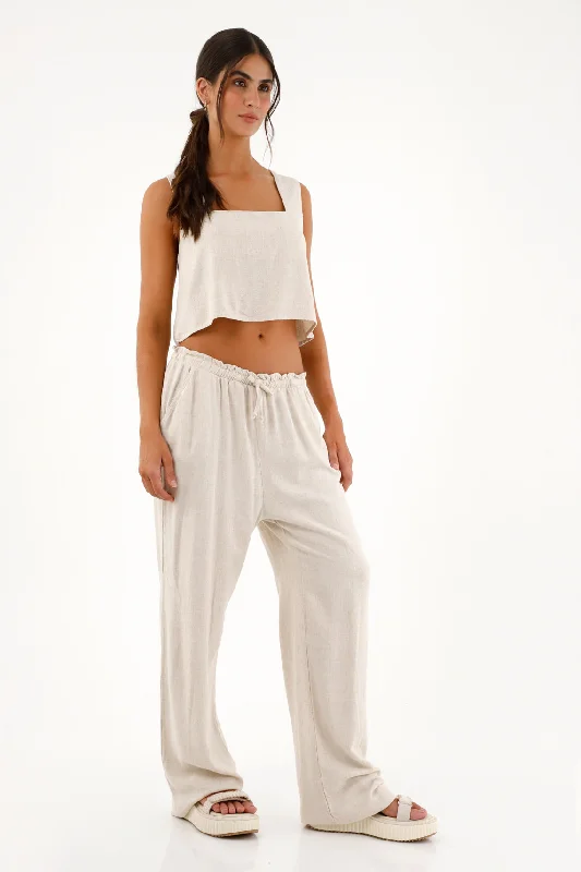 Women's Cream Pants with Elastic Waist High-Waisted Clearance,