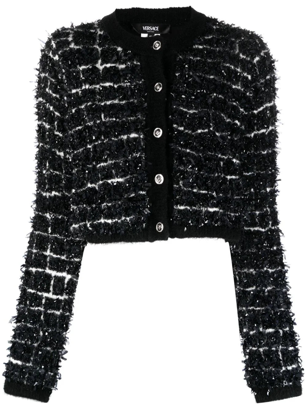 Versace Black & White Croc Jacquard Cardigan Patchwork Embroidered Appliqued