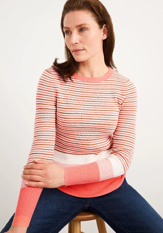 White Stuff Skinny Rib Stripe Jumper, Pink Multi Welt Pockets Slit Pockets Flap Pockets